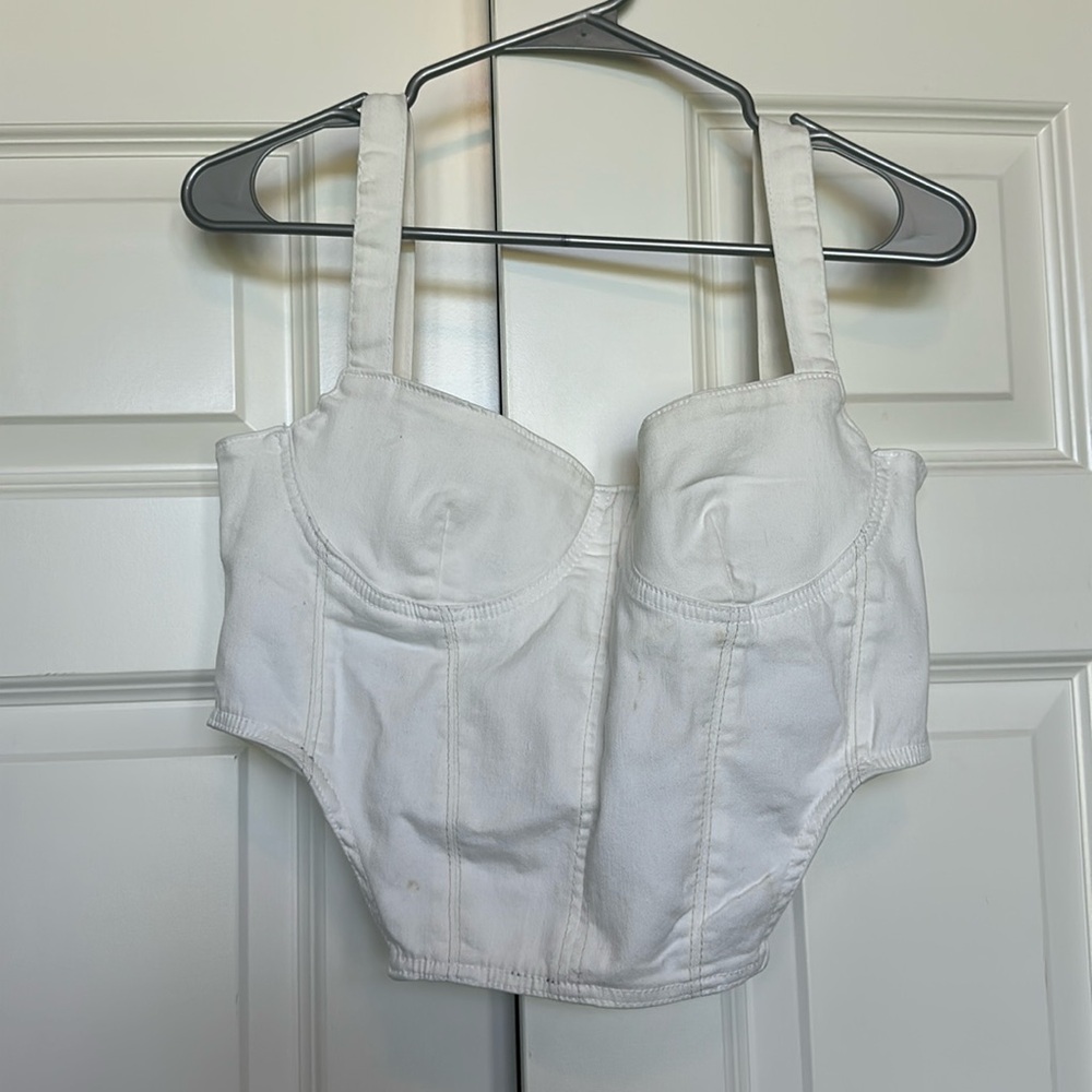 Zara white jean crop top
